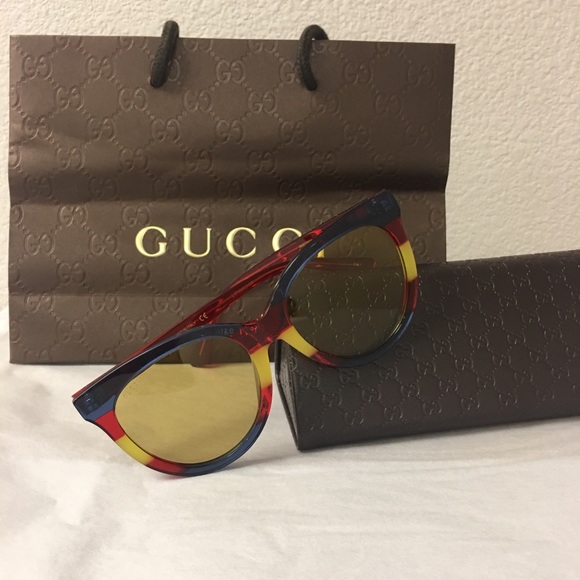 Gucci Multicolored Striped Acetate Sunglasses - Picture 1 of 6